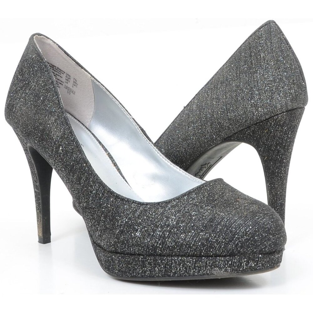 Fioni Night Women’s 10 Wedding Party Black Silver Glitter Stiletto Heels Shoes